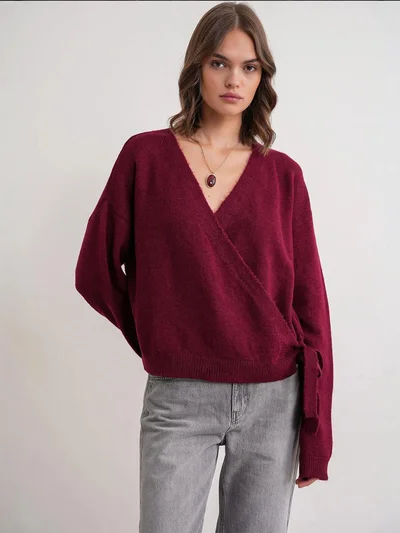 MixRay Mixray Ribbed V-Neck Tie-Front Cardigan