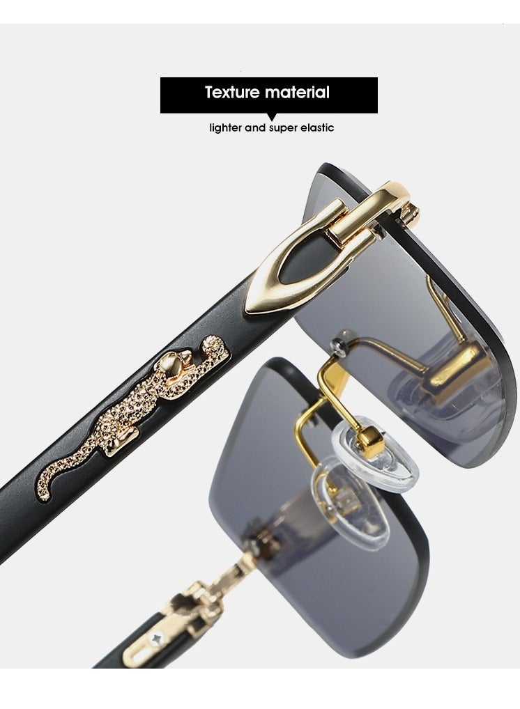 Generic Mens Gold Frame Black Tint Rimless Square Trendy Cool Sunglasses Rectangular Metal & Wood Art Glasses  - Image 3