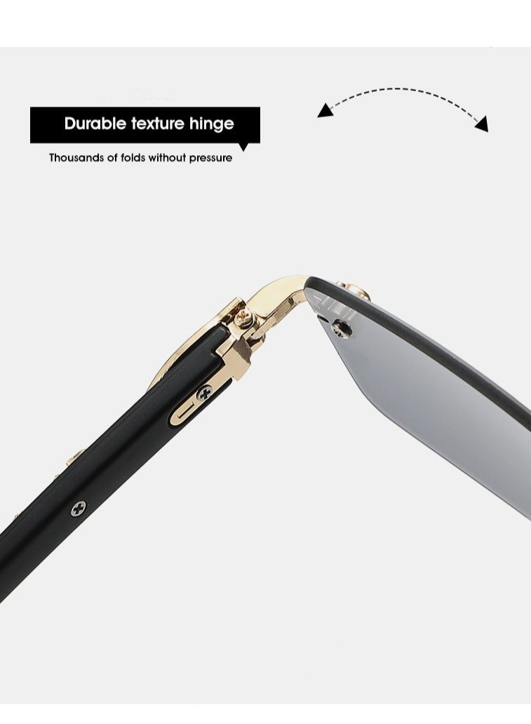 Generic Mens Gold Frame Black Tint Rimless Square Trendy Cool Sunglasses Rectangular Metal & Wood Art Glasses  - Image 4