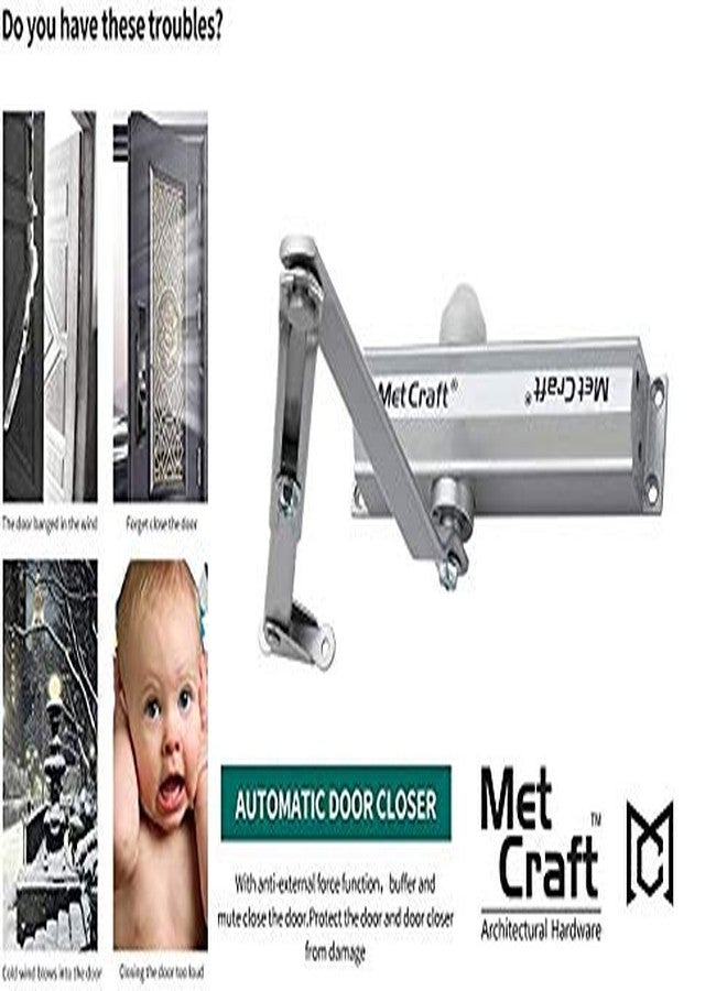 Met Craft Aluminum DC-65 Fully Automatic Hydraulic Slim Door Closer with Screws and Fitting (Upto 80 KG Door Weight, Silver) - Image 3
