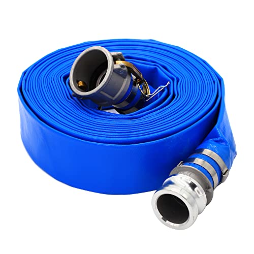 DAVCO 2" ID × 100 ft Pool Backwash Hose, Heavy Duty Reinforced Blue PVC Lay Flat Water Discharge Pump Hoses For Swimming Drain Pools and Clean Filters, with Aluminum Camlock C and E Fittings - Image 1