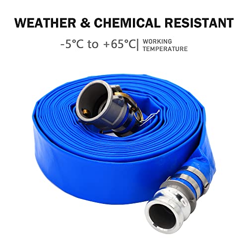 DAVCO 2" ID × 100 ft Pool Backwash Hose, Heavy Duty Reinforced Blue PVC Lay Flat Water Discharge Pump Hoses For Swimming Drain Pools and Clean Filters, with Aluminum Camlock C and E Fittings - Image 4