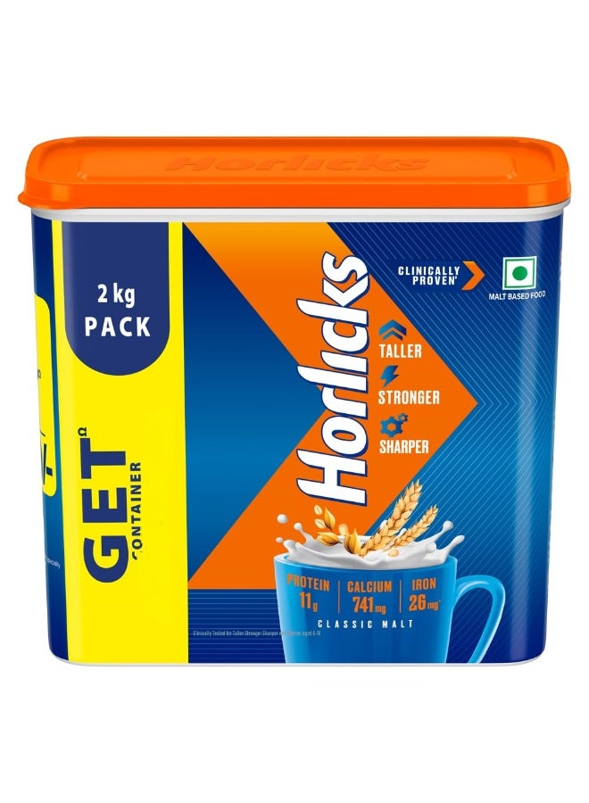 Horlicks Nutrition Drink Container - 2 Kg - Classic Malt - Clinically Proven to make kids Taller, Stronger, Sharper - Image 1