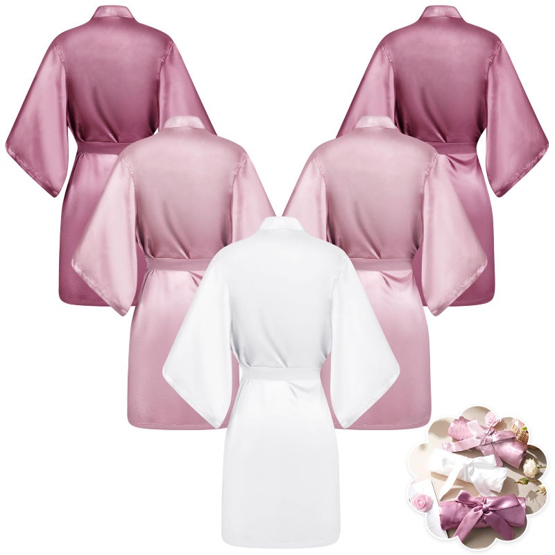 Velmitten 5 Pcs Bridesmaid Wedding Robes Silky Bridal Party Bride Bridesmaid Satin Bridal Robe for Wedding(White, Gradient Pink) - Image 1