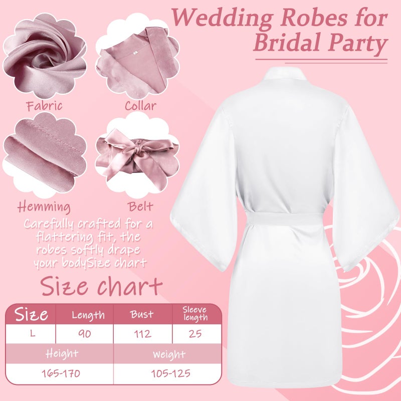 Velmitten 5 Pcs Bridesmaid Wedding Robes Silky Bridal Party Bride Bridesmaid Satin Bridal Robe for Wedding(White, Gradient Pink) - Image 5
