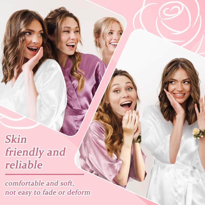 Velmitten 5 Pcs Bridesmaid Wedding Robes Silky Bridal Party Bride Bridesmaid Satin Bridal Robe for Wedding(White, Gradient Pink) - Image 3