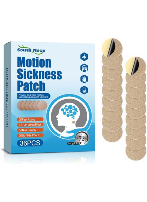 Motion Sickness Patches, 36 Count Sea Sickness Patches Non Drowsy, Motion Sickness Patches for Cruise Airplanes Cars Bus or Train, Fast Acting & 72 Hours Long Last (36 Count (Pack of 1))