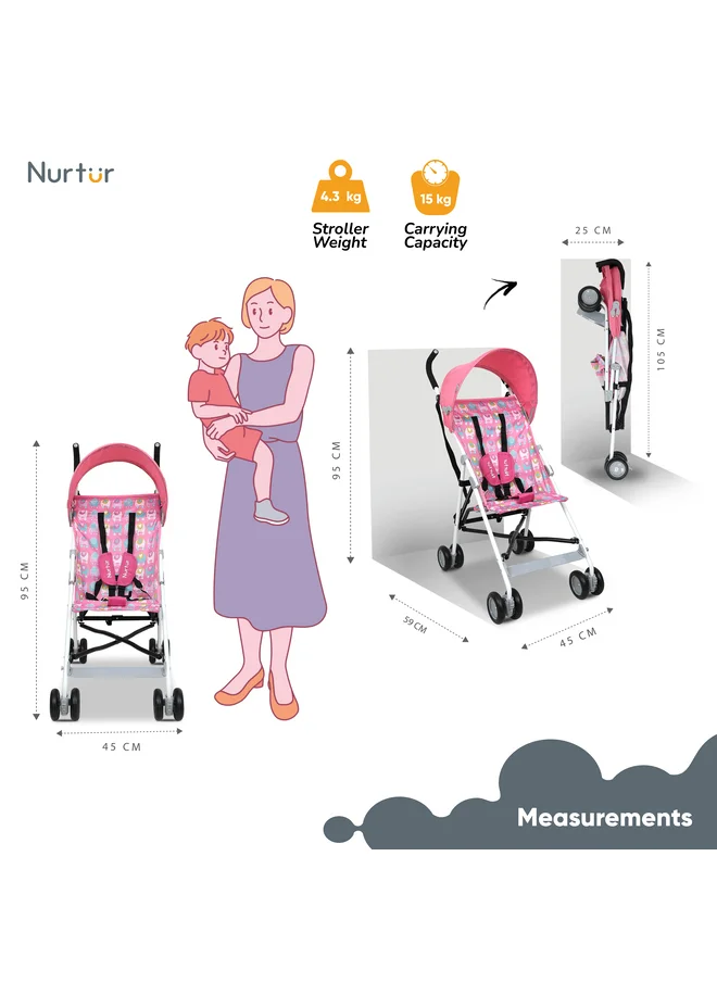 Nurtur Baby Lightweight Rex Buggy Stroller With Compact Fold, Adjustable Canopy, Shoulder Strap, 6 To 36 Months, Upto 15 Kg, Multicolour