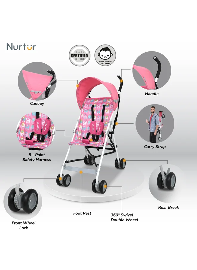 نورتر Baby Lightweight Rex Buggy Stroller With Compact Fold, Adjustable Canopy, Shoulder Strap, 6 To 36 Months, Upto 15 Kg, Multicolour