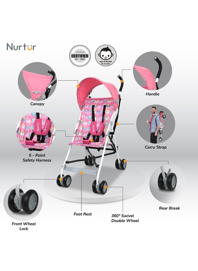 Nurtur - Baby Lightweight Rex Buggy Stroller With Compact Fold, Adjustable Canopy, Shoulder Strap, 6 To 36 Months, Upto 15 Kg, Multicolour - Image 1