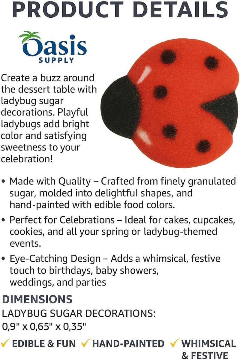 Oasis Supply, Edible Fun Shapes | Sugar Hand Painted Cake, Cupcake Toppers | 3/4" Ladybugs | 12 count - Image 4