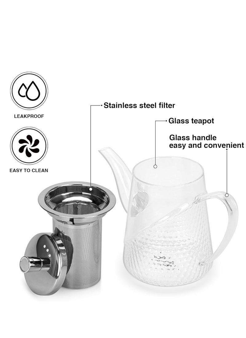 Fissman Glass Tea Pot with Stainless Steel Filter 1000mL, Borosilicate Glass Tea Pot Infuser, Great For Loose Leaf Tea, Blooming Tea, Tea Bags & Fruit Infused Water  - Image 4