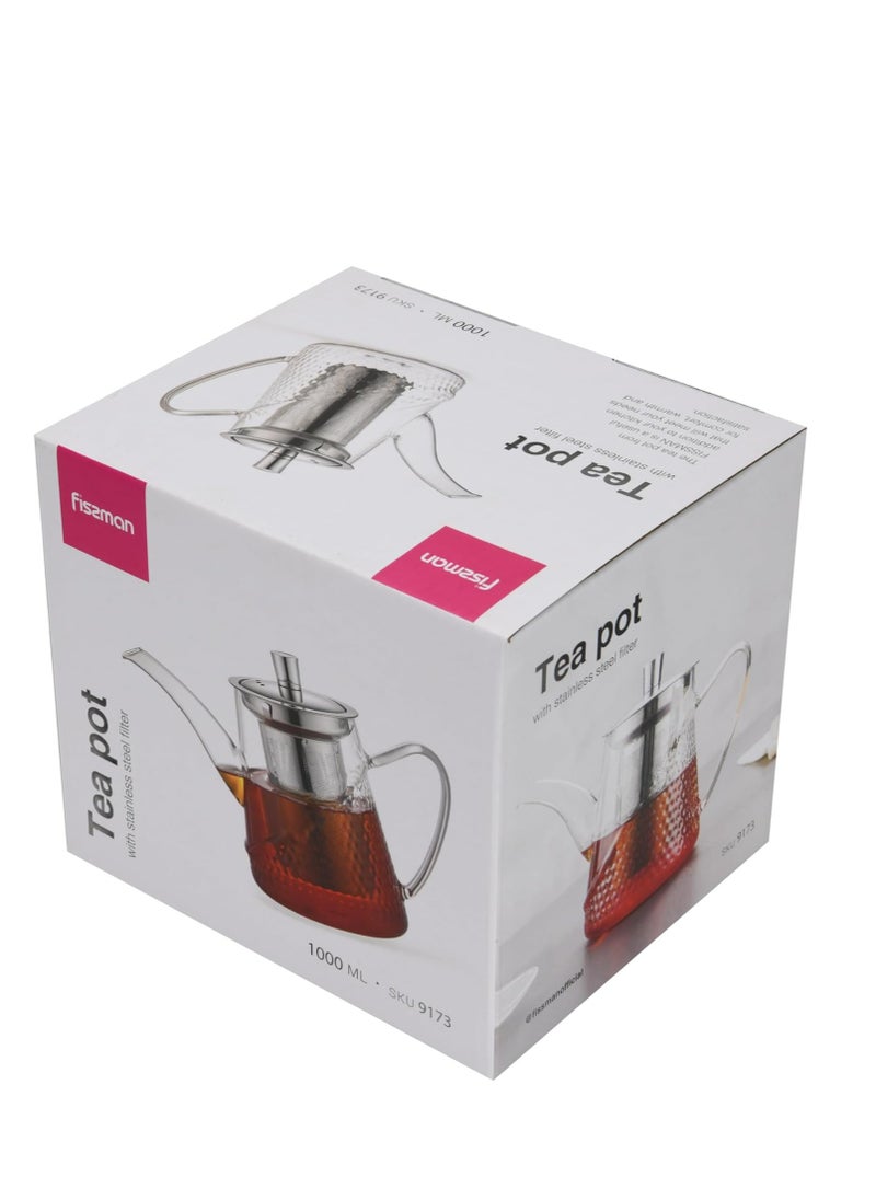 Fissman Glass Tea Pot with Stainless Steel Filter 1000mL, Borosilicate Glass Tea Pot Infuser, Great For Loose Leaf Tea, Blooming Tea, Tea Bags & Fruit Infused Water  - Image 5