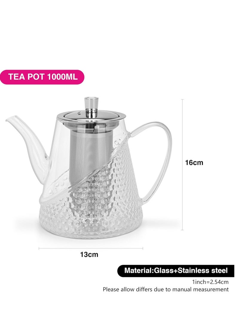 Fissman Glass Tea Pot with Stainless Steel Filter 1000mL, Borosilicate Glass Tea Pot Infuser, Great For Loose Leaf Tea, Blooming Tea, Tea Bags & Fruit Infused Water  - Image 3