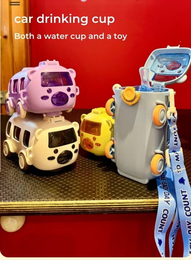 بيوينتي كوب اطفال زجاجة ماء ٥٠٠ مل للأطفال على شكل سيارة دب مع مصاصة وحزام - Image 2