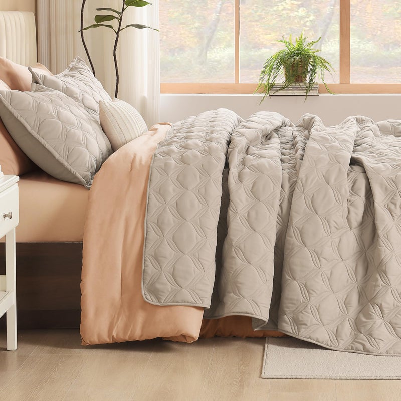 Litanika Litanika California King Quilt Bedding مجموعة خفيفة قهوة ضوئية ضوئية خفيفة الوزن أسرّة وغطاء من الفراش Boho Farmhouse Cover Cover Decor  - Image 3