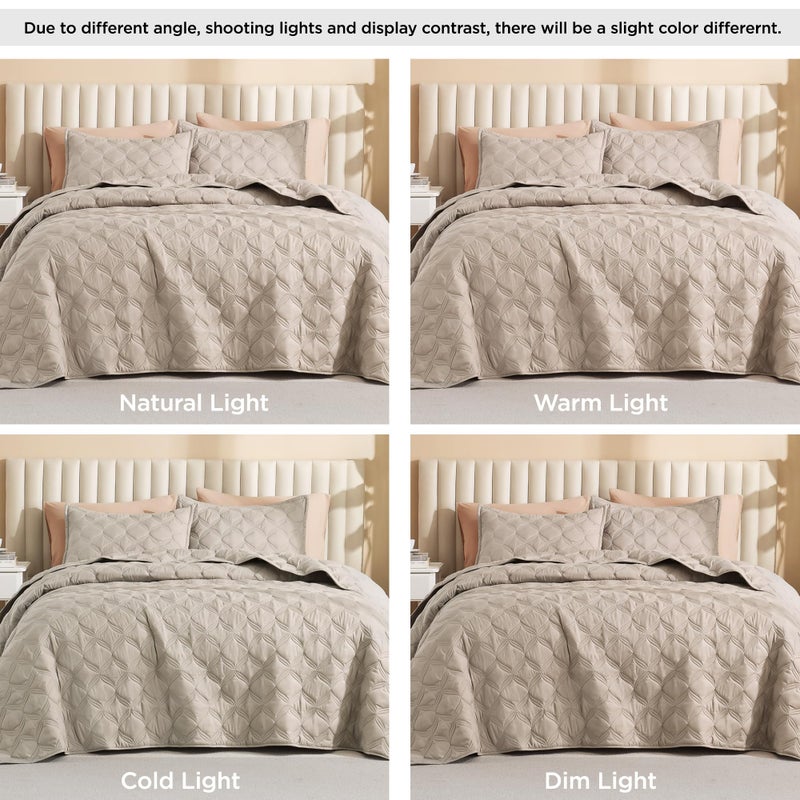 Litanika Litanika California King Quilt Bedding مجموعة خفيفة قهوة ضوئية ضوئية خفيفة الوزن أسرّة وغطاء من الفراش Boho Farmhouse Cover Cover Decor  - Image 5