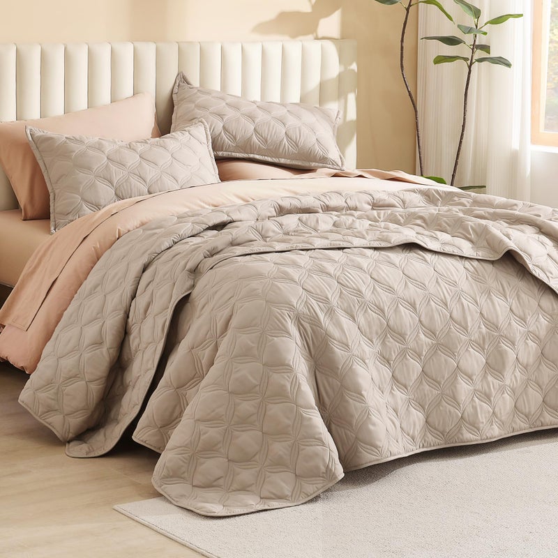 Litanika Litanika California King Quilt Bedding مجموعة خفيفة قهوة ضوئية ضوئية خفيفة الوزن أسرّة وغطاء من الفراش Boho Farmhouse Cover Cover Decor  - Image 2