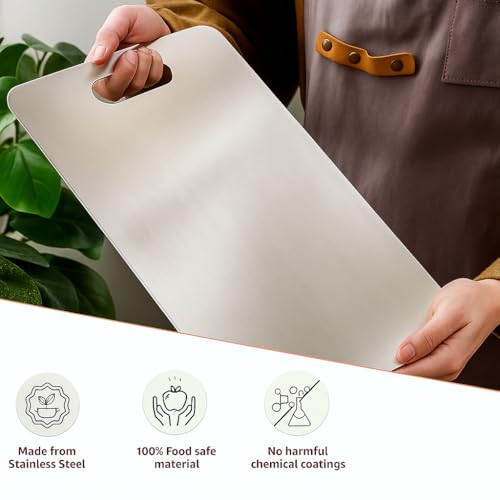 Vaanar Sena Food Grade Premium Stainless Steel Chopping Board – Large Heavy-Duty Steel Chopping Board for Kitchen Use, Safe & Durable for Vegetables, Fruits & Meat (36 × 25 cm) - Image 5