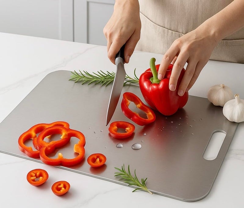 Vaanar Sena Food Grade Premium Stainless Steel Chopping Board – Large Heavy-Duty Steel Chopping Board for Kitchen Use, Safe & Durable for Vegetables, Fruits & Meat (36 × 25 cm) - Image 1