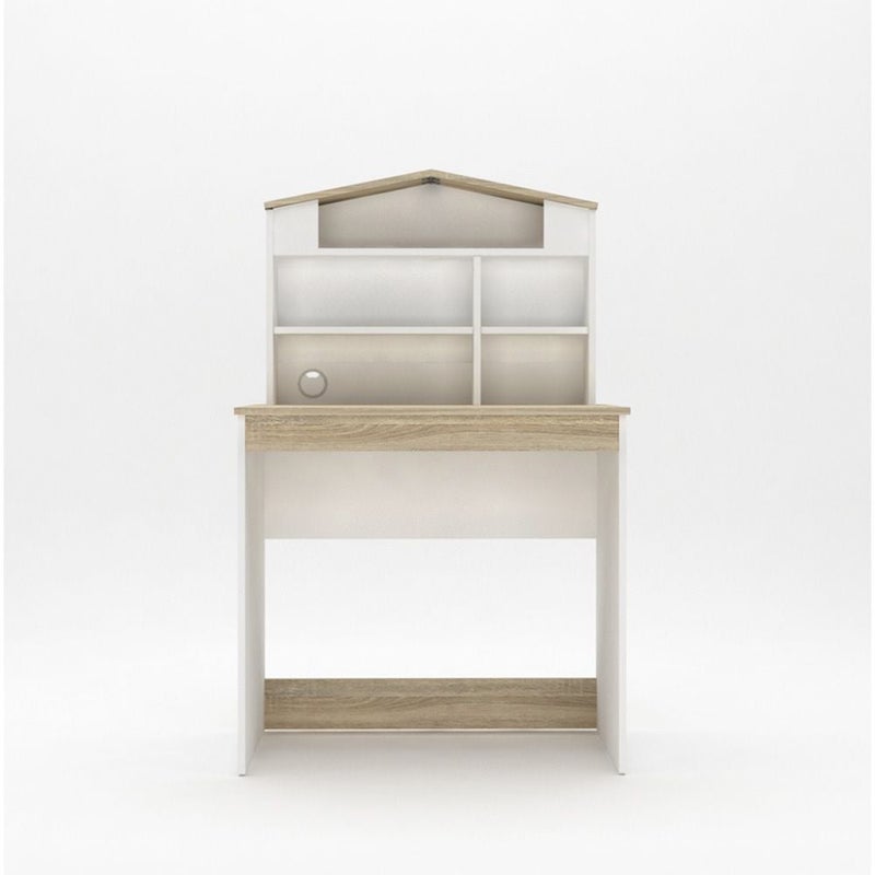 DANUBE HOME Stanley V2 Study Desk With Hutch | Arts And Crafts Desk | Modern Wooden Kids Table Set L80xW50xH128cm - Sonoma Oak & White - Image 3