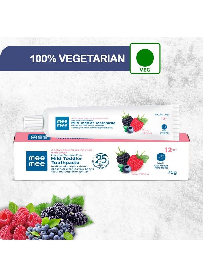 mee mee معجون أسنان للأطفال خالي من الفلورايد، مدعم بفوسفات الكالسيوم الثلاثي لحماية تجويف الفم، الأفضل للأطفال بعمر سنة واحدة + 70 جرام (عبوة من قطعتين بنكهة التوت) - Image 5