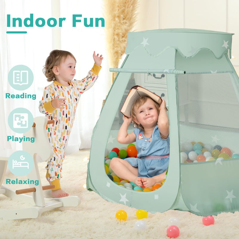 GeerWest Baby Ball Pit for Toddler: with Star Lights - Pop Up Princess Play Tent for Kids - Indoor Outdoor Baby Girl Toys Birthday Gifts - NO Balls (Grayish Green Tent) - Image 4