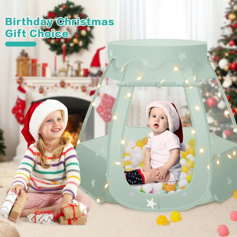 GeerWest Baby Ball Pit for Toddler: with Star Lights - Pop Up Princess Play Tent for Kids - Indoor Outdoor Baby Girl Toys Birthday Gifts - NO Balls (Grayish Green Tent) - Image 3
