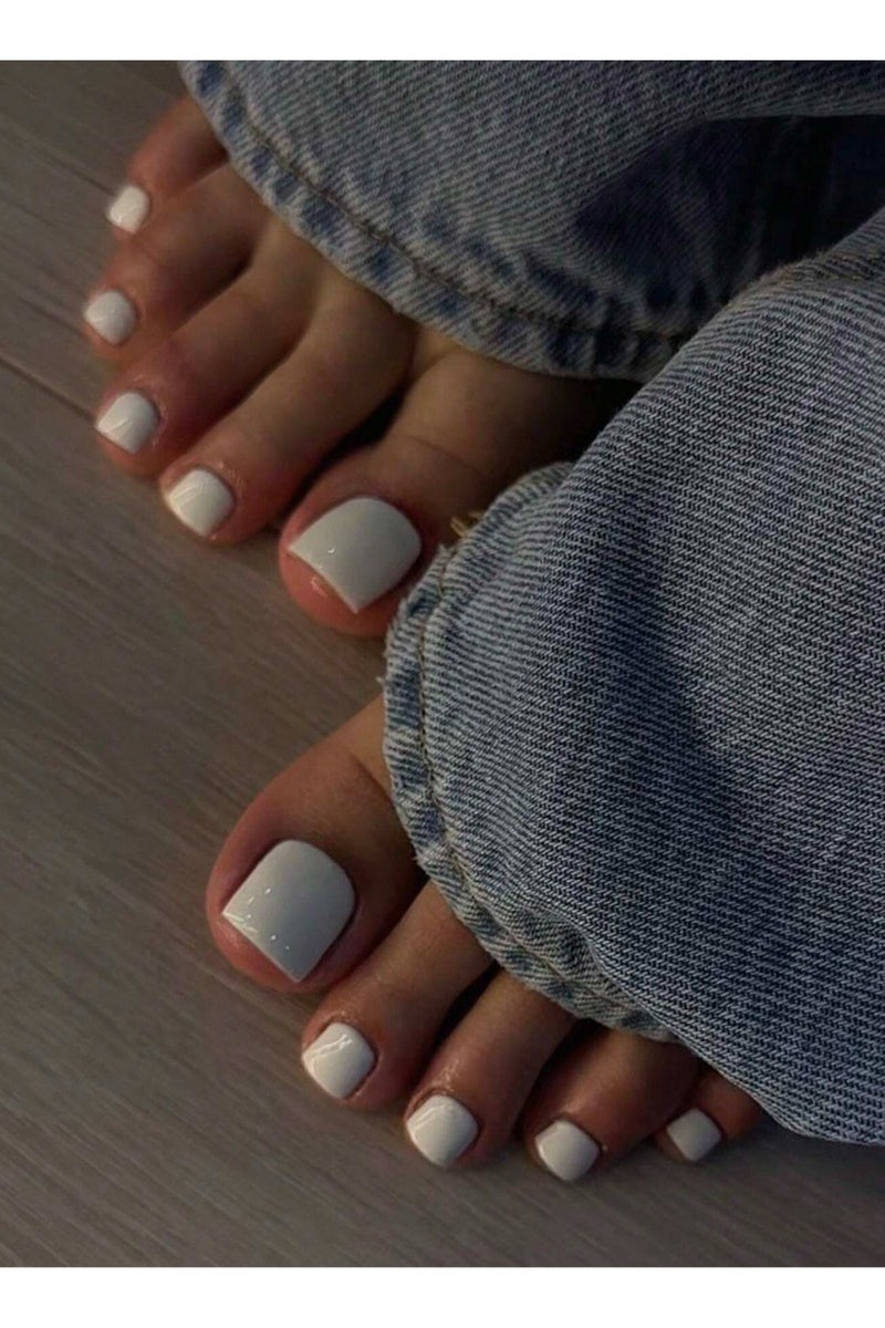 اظافر تركيب قدم مزيفه بتصميم مربع  24  ظفر مع صمغ ومبرد - Image 1