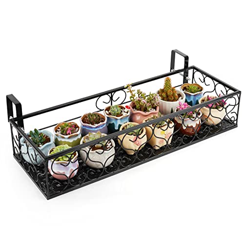 Fitlyiee Balcony Flower Pot Stand Rack Patio Railing Shelf Plant Pots Holder Windows decorate (L, Black) - Image 1