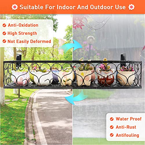 Fitlyiee Balcony Flower Pot Stand Rack Patio Railing Shelf Plant Pots Holder Windows decorate (L, Black) - Image 4
