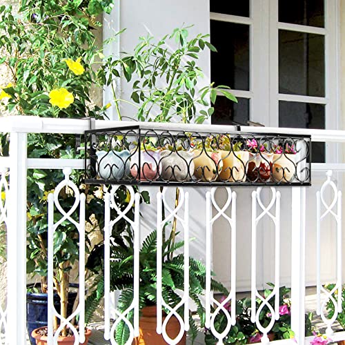 Fitlyiee Balcony Flower Pot Stand Rack Patio Railing Shelf Plant Pots Holder Windows decorate (L, Black) - Image 3