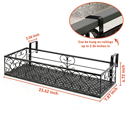 Fitlyiee Balcony Flower Pot Stand Rack Patio Railing Shelf Plant Pots Holder Windows decorate (L, Black) - Image 2