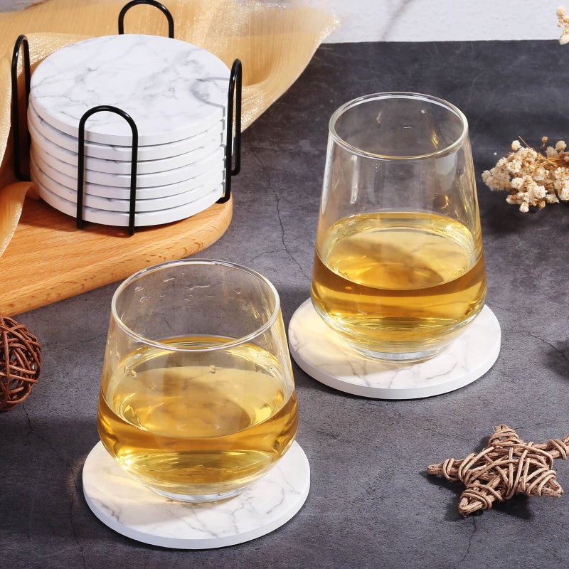 Billbotk 9 Pieces Ceramic Coasters for Drinks with Holder, Absorbent Drink Coasters for Coffee Table, Marble Style Coasters Wooden Table, Suitable for Kinds of Cups, 4 Inches - Image 2