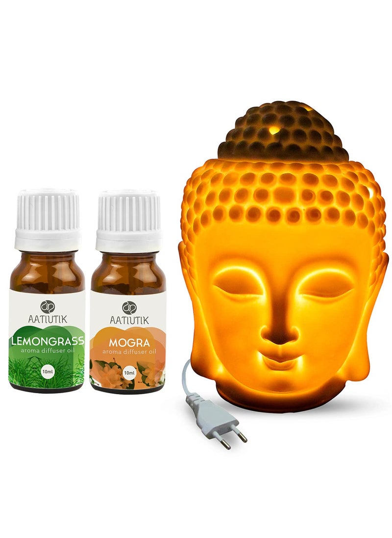 Aatiutik Aatiutik Ceramic Electric Buddha Aroma Diffuser Home Fragrance Night Lamp Light with Lemongrass Sandalwood Aroma Oil 10ml Each for Home Office Hotel Spa Scented 5  - Image 1