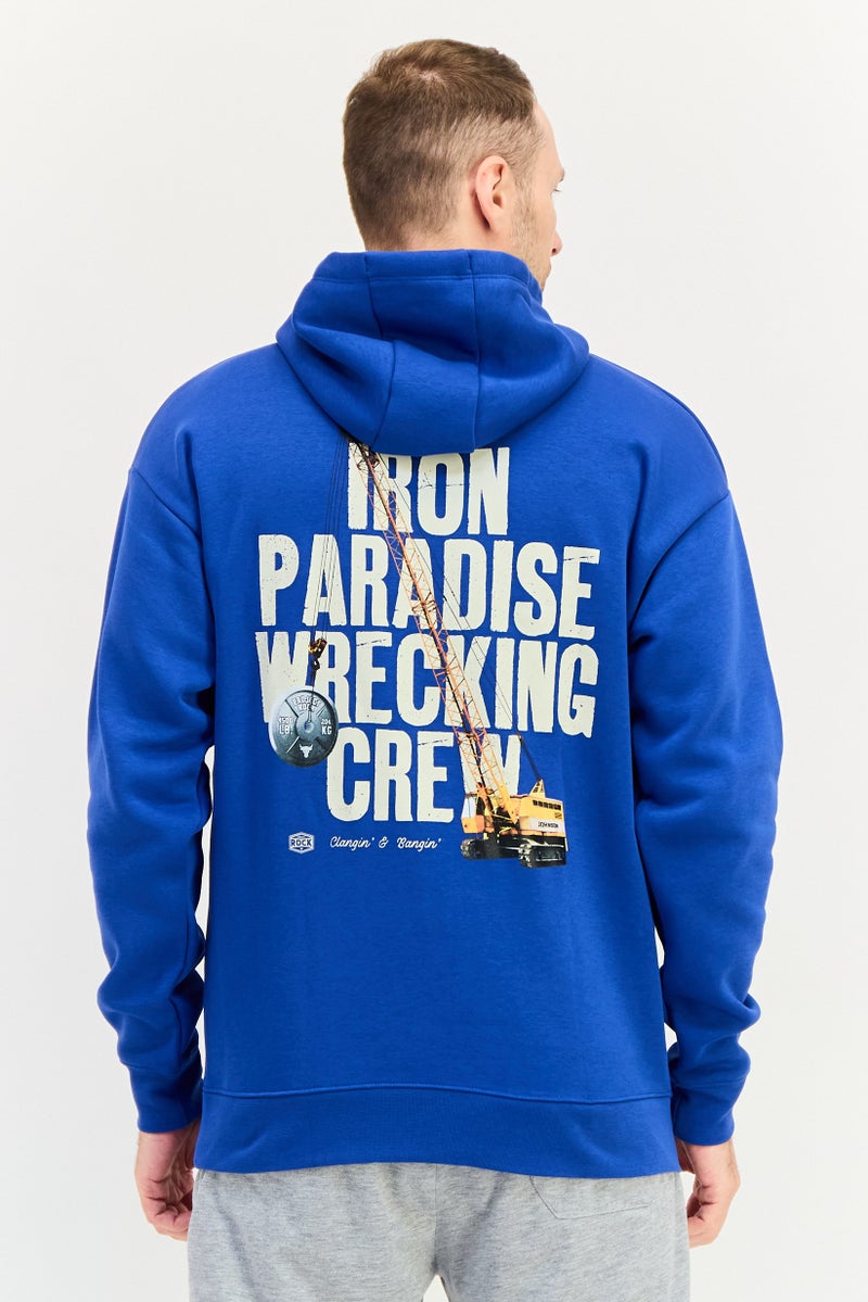 UNDER ARMOUR هودي خارجي بأكمام طويلة فضفاضة للرجال من أندر أرمور × مشروع روك، أزرق - Image 2