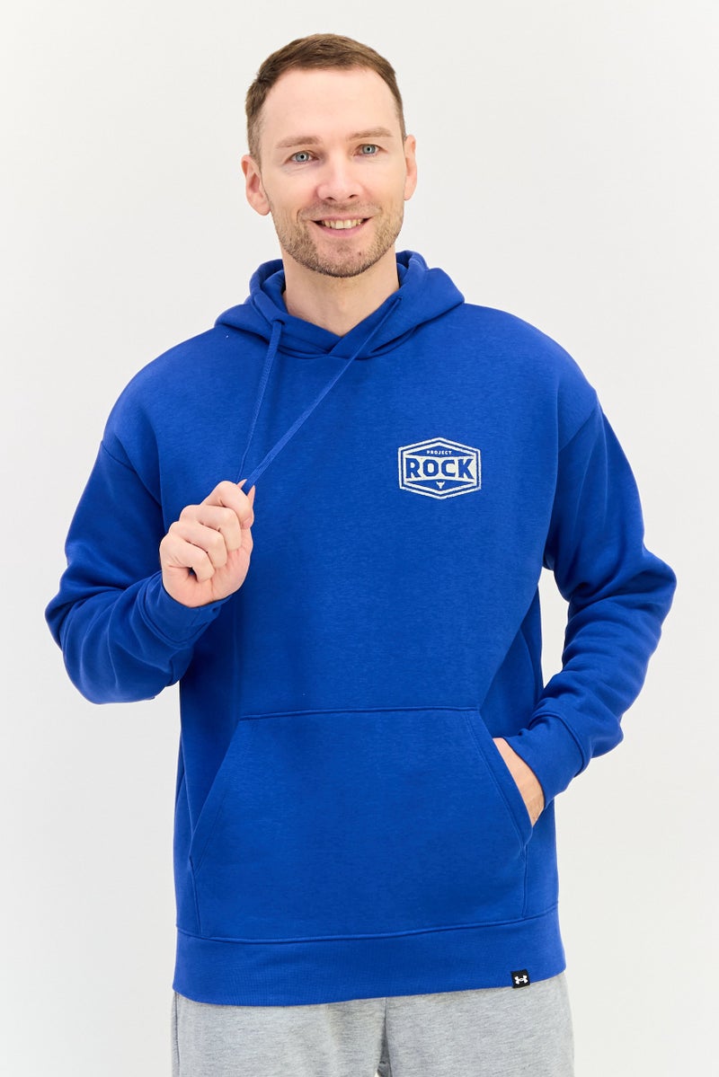 UNDER ARMOUR هودي خارجي بأكمام طويلة فضفاضة للرجال من أندر أرمور × مشروع روك، أزرق - Image 1