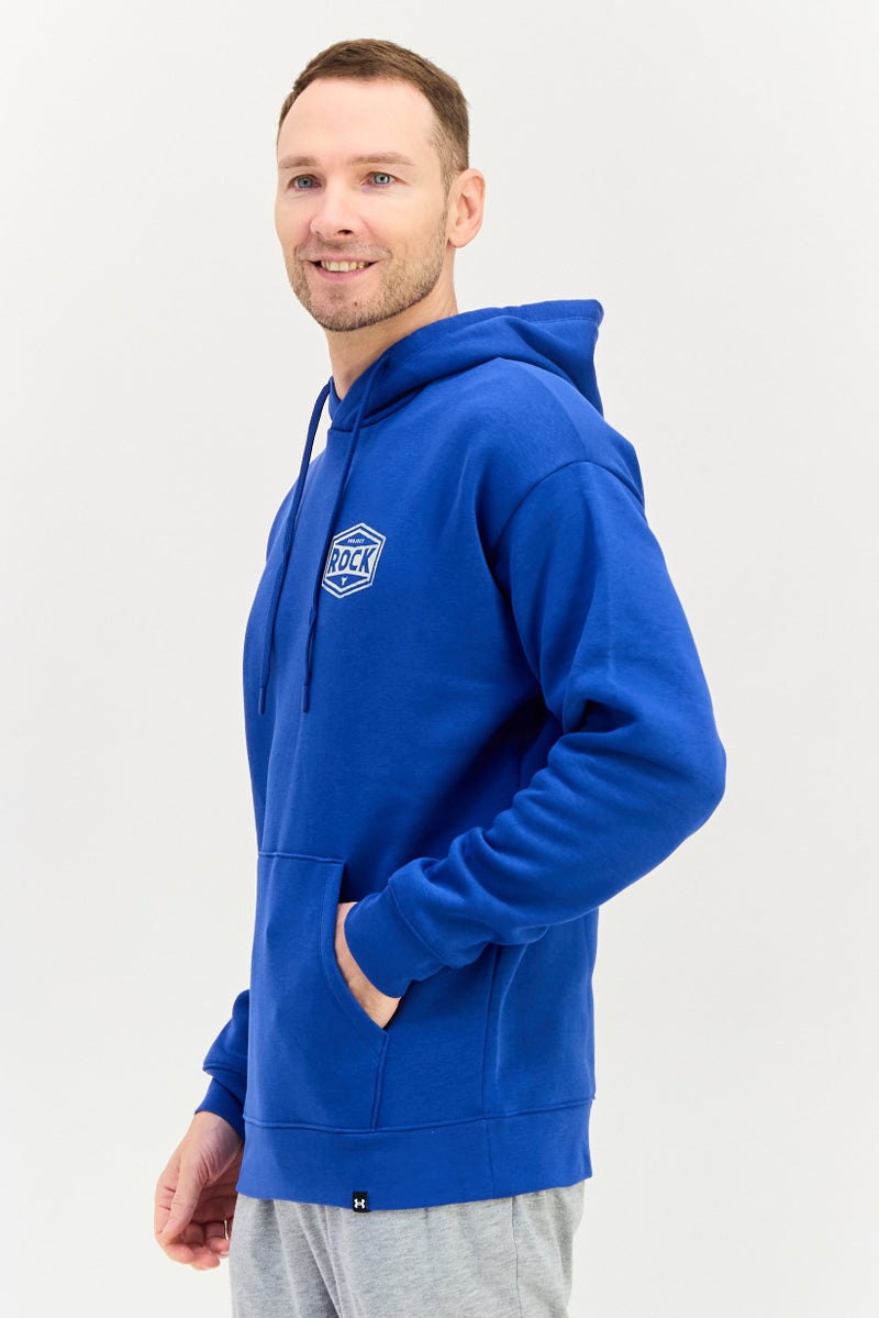 UNDER ARMOUR هودي خارجي بأكمام طويلة فضفاضة للرجال من أندر أرمور × مشروع روك، أزرق - Image 3