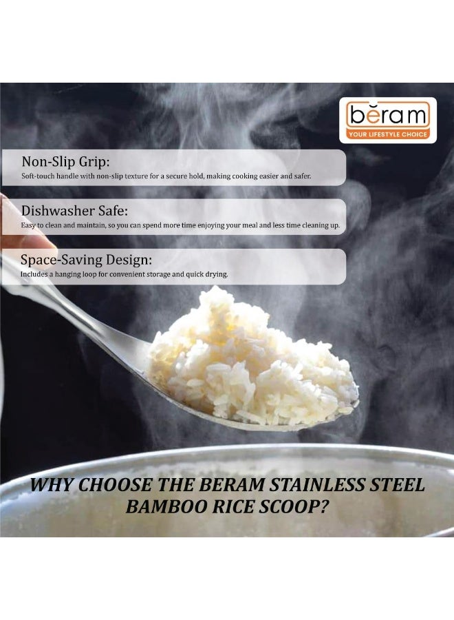 BERAM Rice Scooper, 304 Stainless Steel Cookware with Bamboo Designed Handles, Cooking Utensils, Kitchen Tools, Serving Spoons, and Spatulas 100% Food Grade, Elegant Design - Image 4