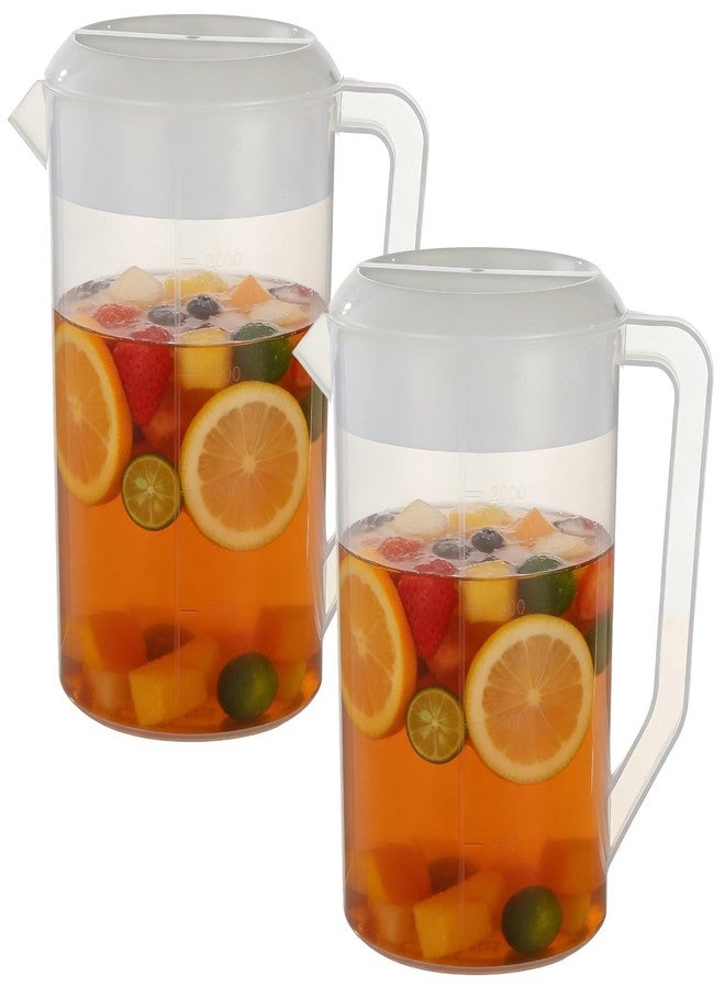 NIMBLOOM 2 Pcs Plastic Pitcher with Lid, 84.5 Oz Large Capacity Iced Tea Pitcher, Food-Safe Fridge Drink Dispenser with Spout, Long-Lasting Water Jug with Handle for Homemade Juice, Cold Beverage - Image 1