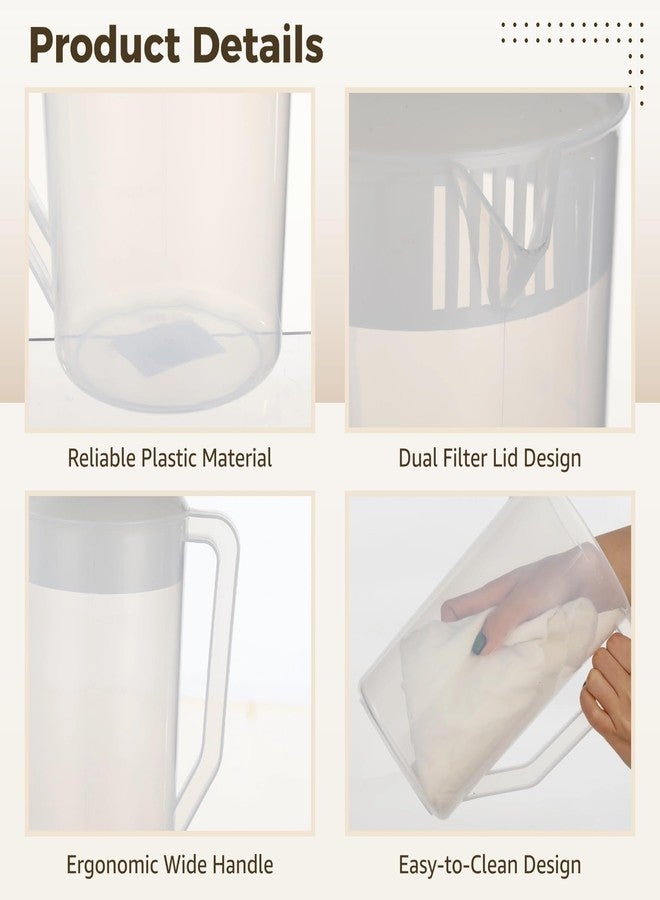 NIMBLOOM 2 Pcs Plastic Pitcher with Lid, 84.5 Oz Large Capacity Iced Tea Pitcher, Food-Safe Fridge Drink Dispenser with Spout, Long-Lasting Water Jug with Handle for Homemade Juice, Cold Beverage - Image 3