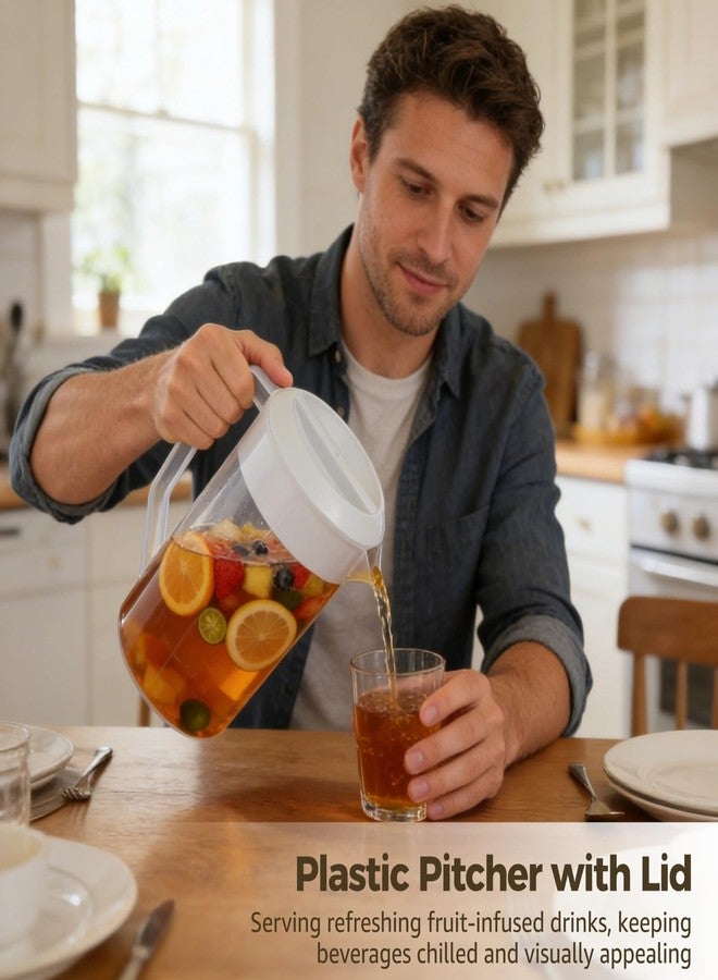 NIMBLOOM 2 Pcs Plastic Pitcher with Lid, 84.5 Oz Large Capacity Iced Tea Pitcher, Food-Safe Fridge Drink Dispenser with Spout, Long-Lasting Water Jug with Handle for Homemade Juice, Cold Beverage - Image 2