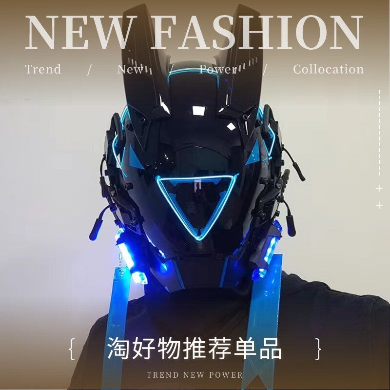 Cyberpunk LED Mask Helmet with Wings - Image 2