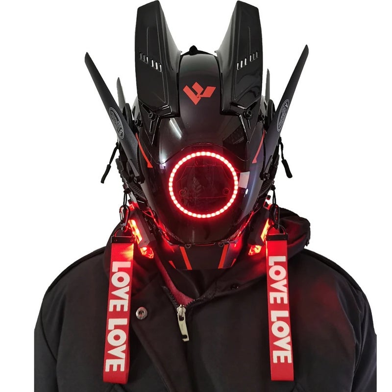 Cyberpunk LED Mask Helmet with Wings - Image 1