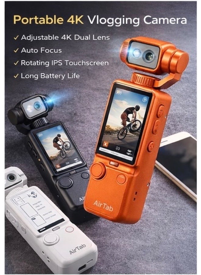 Stabilized 4K Action Camera with 3000mAh Battery – AirTab Pocket 4 - Image 1