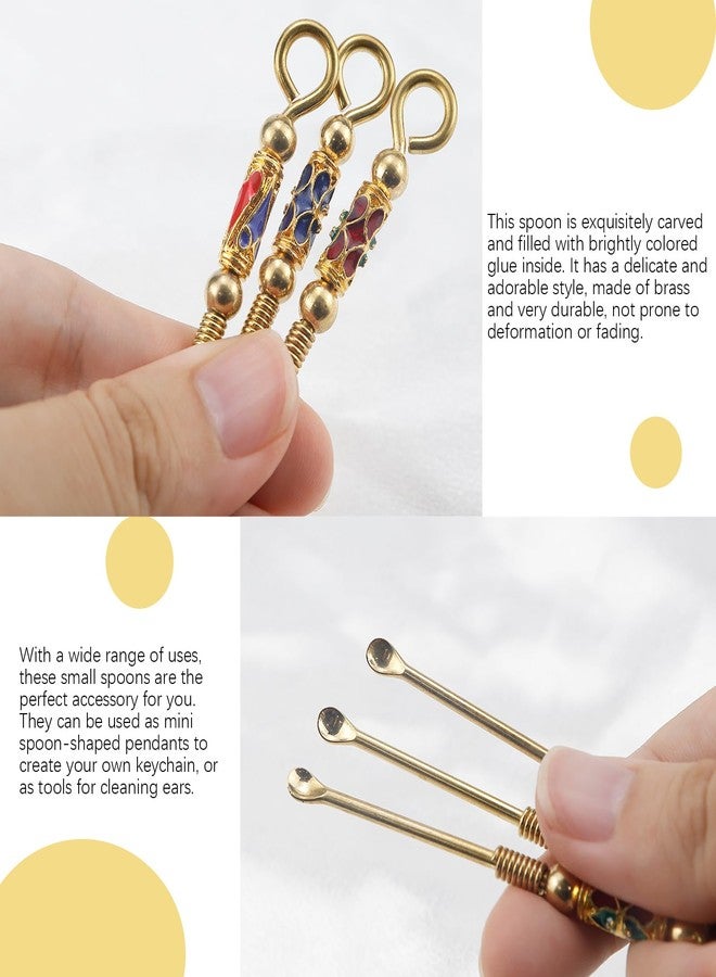 DOERDO DD 3pcs Tiny Snuff Spoon - Brass Mini Powder Earpick Spoon with Necklace Loop, Retro Medicine for Herbs, Survival Kits & Jewelry Pendant - Image 3