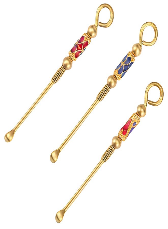 DOERDO DD 3pcs Tiny Snuff Spoon - Brass Mini Powder Earpick Spoon with Necklace Loop, Retro Medicine for Herbs, Survival Kits & Jewelry Pendant - Image 1