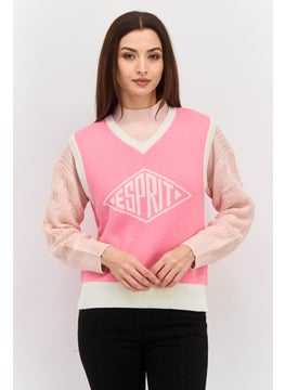 ESPRIT Women V-Neck Sleeveless Textured Sweater Vest, Pink  - Image 1