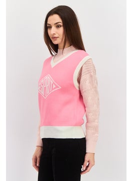 ESPRIT Women V-Neck Sleeveless Textured Sweater Vest, Pink  - Image 2