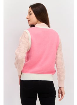 ESPRIT Women V-Neck Sleeveless Textured Sweater Vest, Pink  - Image 3